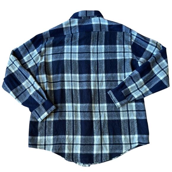 Vintage 70's Sears Navy White Plaid Flannel button down size XL Tall - Picture 2 of 16